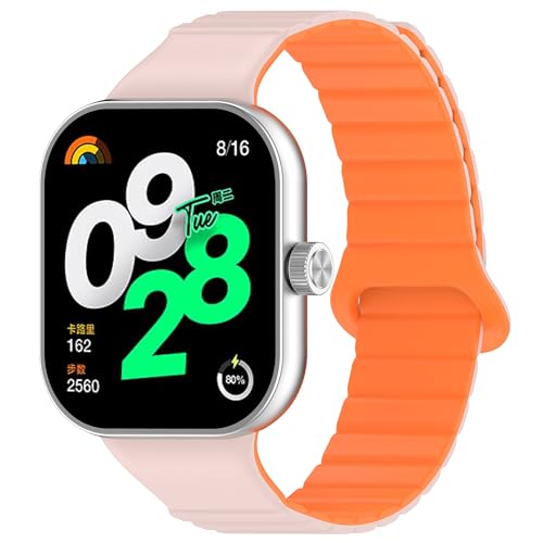 SMYAOSI Armband für Xiaomi Redmi Watch 4/Xiaomi Band 8 Pro, Männer Frauen Silikon Armbänder, Sport Magnetverschluss Armband für Xiaomi Redmi Watch 4/Xiaomi Band 8 Pro Uhrenarmband (Rosa Orange) von SMYAOSI