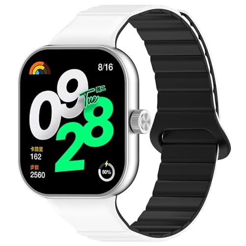 SMYAOSI Armband für Xiaomi Redmi Watch 4/Xiaomi Band 8 Pro, Männer Frauen Silikon Armbänder, Sport Magnetverschluss Armband für Xiaomi Redmi Watch 4/Xiaomi Band 8 Pro Uhrenarmband (Weiß Schwarz) von SMYAOSI