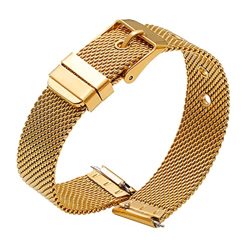 SMYAOSI Edelstahl Mesh Uhrenarmband für Herren und Damen, Mesh Uhrenarmbänder mit Schnellverschluss für10mm 12mm 14mm 16mm 18mm 20mm 22mm Smartwatch (10mm, Gold) von SMYAOSI