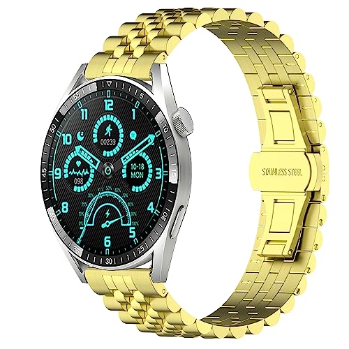 SMYAOSI Edelstahl Uhrenarmband für Aigo GT8 Smartwatch, Ersatz Poliert Metall Matt Gebürstet Armband für Herren Damen Aigo GT8 Strap mit Schmetterlingsschnalle (Gold) von SMYAOSI