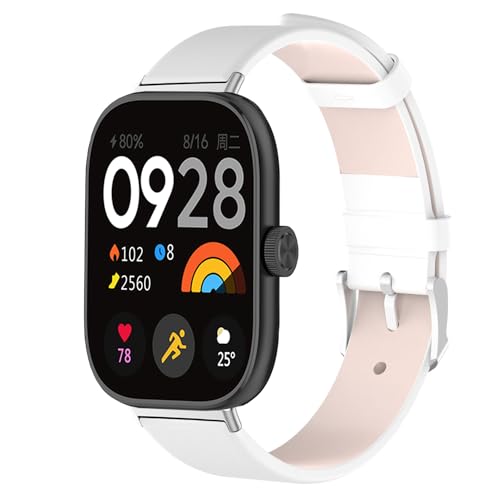SMYAOSI Leder Armband Kompatibel Xiaomi Redmi Watch 4/Xiaomi Band 8 Pro, Elegantes Echtes Lederarmband für Redmi Watch 4, Lederarmbänder für Männer und Frauen für Xiaomi Redmi Watch 4 (Weiß) von SMYAOSI