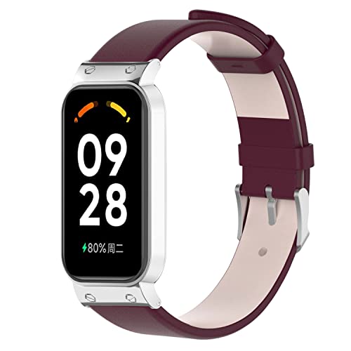 SMYAOSI Leder Armband für Xiaomi Smart Band 8 Active, Elegantes Echtes Lederarmband für Xiaomi Band 8 Active, PU Lederarmbänder für Männer und Frauen für Mi Band 8 Active (Lila) von SMYAOSI