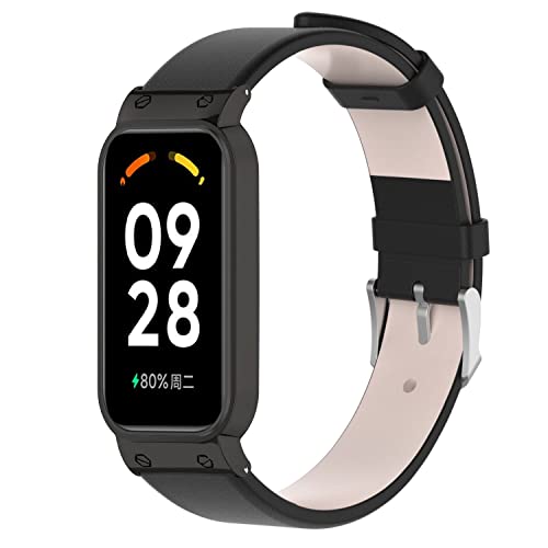 SMYAOSI Leder Armband für Xiaomi Smart Band 8 Active, Elegantes Echtes Lederarmband für Xiaomi Band 8 Active, PU Lederarmbänder für Männer und Frauen für Mi Band 8 Active (Schwarz) von SMYAOSI