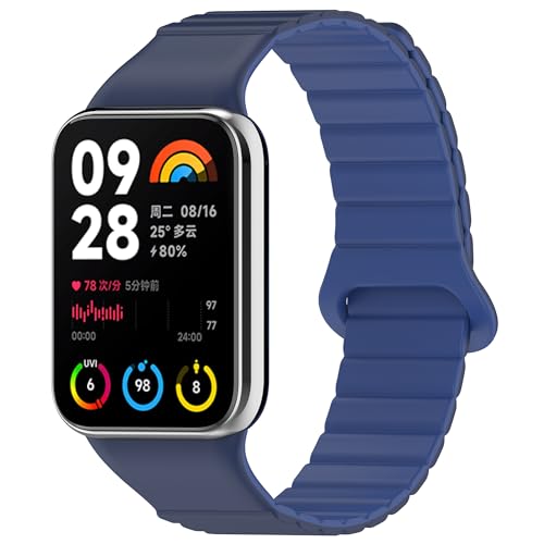 SMYAOSI Magnetverschluss Armband für Xiaomi Band 8 Pro/Xiaomi Redmi Watch 4, Männer Frauen Silikon Armbänder Sport Armband für Xiaomi Band 8/7/6/5/4/3 Uhrenarmband (mi band 76543, Blau) von SMYAOSI