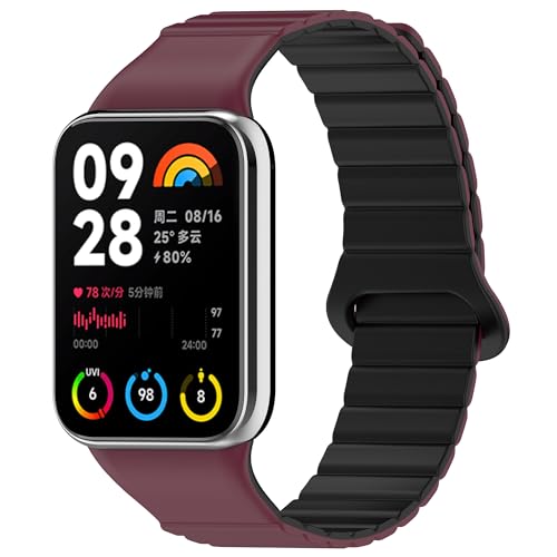 SMYAOSI Magnetverschluss Armband für Xiaomi Band 8 Pro/Xiaomi Redmi Watch 4, Männer Frauen Silikon Armbänder Sport Armband für Xiaomi Band 8/7/6/5/4/3 Uhrenarmband (mi band 76543, Rot Schwarz) von SMYAOSI