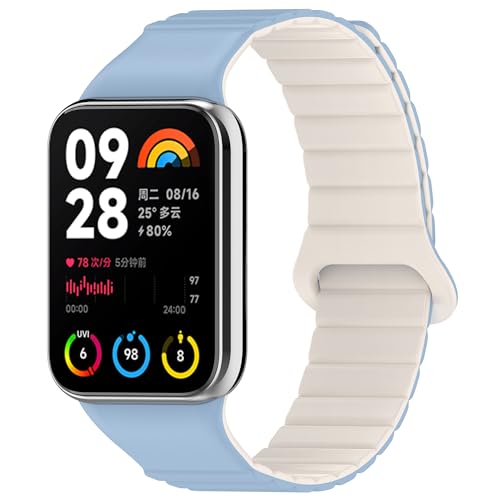 SMYAOSI Magnetverschluss Armband für Xiaomi Band 8 Pro/Xiaomi Redmi Watch 4, Männer Frauen Silikon Armbänder Sport Armband für Xiaomi Band 8/7/6/5/4/3 Uhrenarmband (mi band 8, Blau Weiß) von SMYAOSI