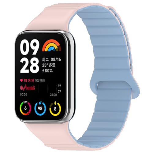 SMYAOSI Magnetverschluss Armband für Xiaomi Band 8 Pro/Xiaomi Redmi Watch 4, Männer Frauen Silikon Armbänder Sport Armband für Xiaomi Band 8/7/6/5/4/3 Uhrenarmband (mi band 8, Rosa Blau) von SMYAOSI