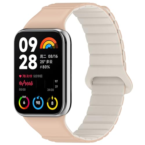 SMYAOSI Magnetverschluss Armband für Xiaomi Band 8 Pro/Xiaomi Redmi Watch 4, Männer Frauen Silikon Armbänder Sport Armband für Xiaomi Band 8/7/6/5/4/3 Uhrenarmband (mi band 8, Weiß) von SMYAOSI