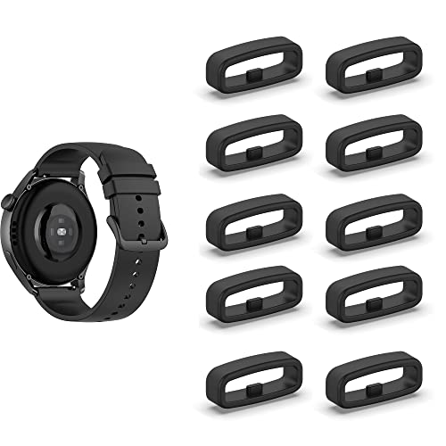 SMYAOSI Silikon Armbänder Schlaufe,Ersatzband Band Loops, Armband Schlaufe,10 Stück Uhrenarmband Halter Keeper Verschlussring Ersatz Schlaufen für Watch 18mm/20mm/22mm armband (20mm, Schwarz) von SMYAOSI