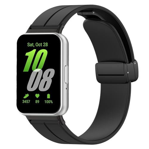 SMYAOSI Silikon Armband für Samsung Galaxy Fit 3 SM-R390, Männer Frauen Armbänder, Sport Magnetverschluss Armband für Samsung Galaxy Fit 3 SM-R390 Uhrenarmband (Schwarz) von SMYAOSI