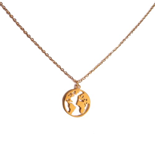 SMYKKO® HALSKETTE LACUS - vergoldete Weltkugel Halskette Damen – Edelstahl Kette mit Weltkarte Anhänger in Gold – wasserfest & verstellbar – Geschenk für Reisende, Weltenbummler & Abenteuerlustige von SMYKKO BY STEYER