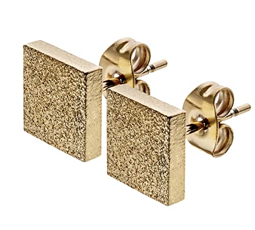 SMYKKO Ohrstecker Aurinko Karkea 7mm | Edelstahl | gebürstet | Frauen | Damen | Mädchen | Steel | Earring | viereck | quadrat (Gold) von SMYKKO BY STEYER