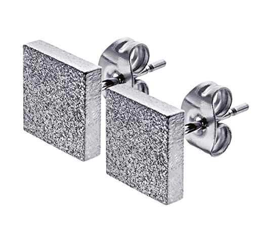 SMYKKO Ohrstecker Aurinko Karkea 7mm | Edelstahl | gebürstet | Frauen | Damen | Mädchen | Steel | Earring | viereck | quadrat (Silber) von SMYKKO BY STEYER