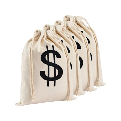 4 x Leinen-Geldbörse mit Dollarzeichen, Kostüm-Geldbörse, Requisiten, Geldtasche für Weihnachten, Cosplay, Mottoparty, Weiß, weiß, A 4 x Leinen-Geldbörse mit Dollarzeichen, Kostüm-Geldbörse, Requisiten, Geldtasche für Weihnachten, Cosplay, Mottoparty, Weiß, weiß, A von SMYTJSYC