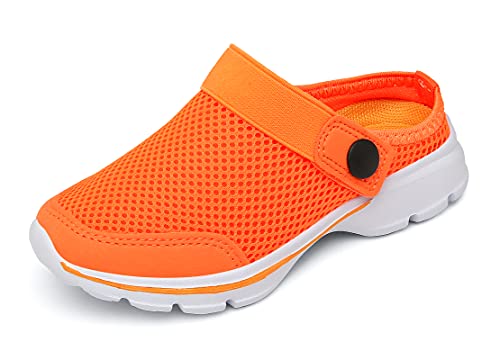 SMajong Clogs Kinder Hausschuhe Jungen Gartenschuhe Mädchen Pantoletten Atmungsaktive Sandale Sommer Strand Sandalen Orange 24 EU（Sohlengröße 25） von SMajong