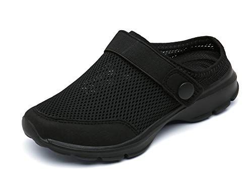 SMajong Clogs Kinder Hausschuhe Jungen Gartenschuhe Mädchen Pantoletten Atmungsaktive Sandale Sommer Strand Sandalen Voll Schwarz 26 EU（Sohlengröße 27） von SMajong