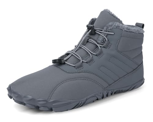 SMajong Barfußschuhe Gefütterte Winter Herren Wasserdicht Winterschuhe Stiefel Damen Warme Winterstiefel rutschfeste Wanderschuhe Grau 42 EU(Sohlengröße 43) von SMajong