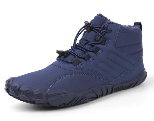 SMajong Barfußschuhe Gefütterte Winter Herren Wasserdicht Winterschuhe Stiefel Damen Warme Winterstiefel rutschfeste Wanderschuhe Blau 37 EU(Sohlengröße 38) von SMajong