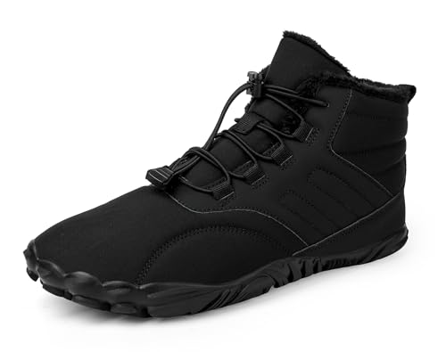 SMajong Barfußschuhe Gefütterte Winter Herren Wasserdicht Winterschuhe Stiefel Damen Warme Winterstiefel rutschfeste Wanderschuhe Schwarz 44 EU(Sohlengröße 45) von SMajong
