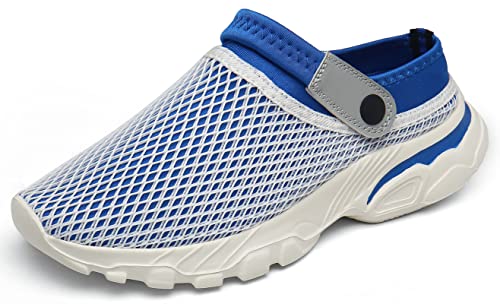 SMajong Clogs Herren Damen Weiche Pantoletten Atmungsaktiv Hausschuhe Leichte Gartenschuhe Slip On Freizeit Schuhe Weiß Blau, Gr.36 von SMajong