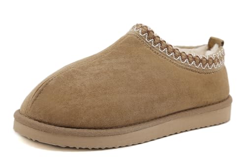 SMajong Damen Hausschuhe Herren Winter Gefüttert Schuhe Flache Plüsch Pantoffeln rutschfeste Pantoletten Clogs Slipper Outdoor Beige 41 EU von SMajong