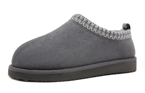 SMajong Damen Hausschuhe Herren Winter Gefüttert Schuhe Flache Plüsch Pantoffeln rutschfeste Pantoletten Clogs Slipper Outdoor Grau 40 EU von SMajong