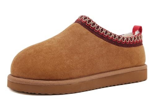SMajong Damen Hausschuhe Herren Winter Gefüttert Schuhe Flache Plüsch Pantoffeln rutschfeste Pantoletten Clogs Slipper Outdoor Rot Braun 41 EU von SMajong