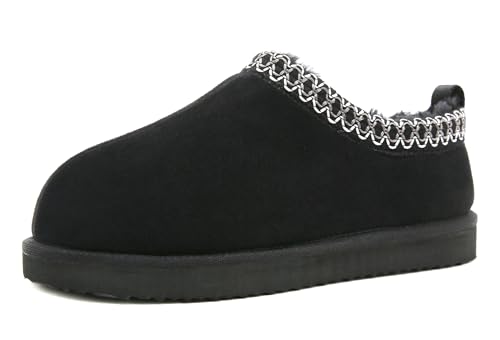 SMajong Damen Hausschuhe Herren Winter Gefüttert Schuhe Flache Plüsch Pantoffeln rutschfeste Pantoletten Clogs Slipper Outdoor Schwarz 37 EU von SMajong