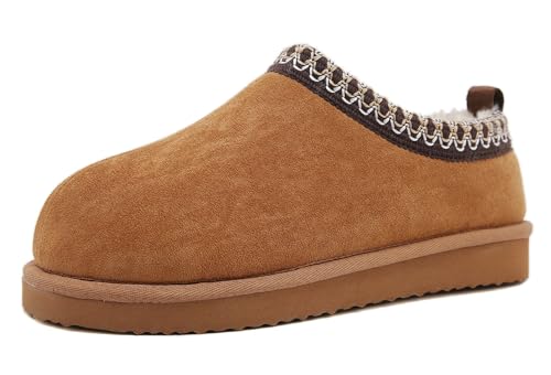 SMajong Damen Hausschuhe Herren Winter Gefüttert Schuhe Flache Plüsch Pantoffeln rutschfeste Pantoletten Clogs Slipper Outdoor Schwarz Bruan 42 EU von SMajong