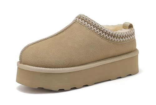 SMajong Damen Hausschuhe Winter Warme Gefüttert Winterschuhe Flache Plüsch Schuhe Bequeme Pantoffeln Rutschfeste Slipper Beige 41 EU von SMajong