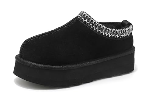 SMajong Damen Hausschuhe Winter Warme Gefüttert Winterschuhe Flache Plüsch Schuhe Bequeme Pantoffeln Rutschfeste Slipper Schwarz 36 EU von SMajong