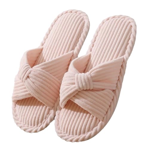 SMajong Damen Herren Hausschuhe mit Memory Foam Frauen Winter Pantoffeln offener Zehen Bequeme Trend-Slide Kordstoff-Wohnschuhe fürs Schlafzimmer Rosa41/42(Sohle Größe42/43) von SMajong