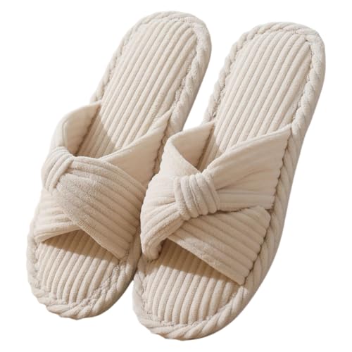 SMajong Damen Herren Hausschuhe mit Memory Foam Frauen Winter Pantoffeln offener Zehen Bequeme Trend-Slide Kordstoff-Wohnschuhe fürs Schlafzimmer Weiß41/42(Sohle Größe42/43) von SMajong