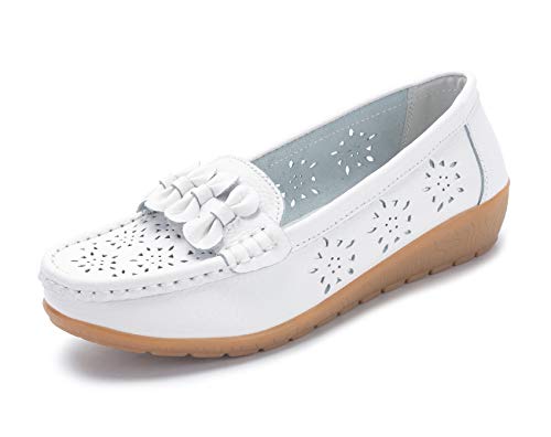 SMajong Damen Mokassins Schuhe Bootsschuhe Bequeme PU Leder Loafers Slip on Freizeitschuhe Flache Fahren Schuhe Slippers 42 EU (Etikettengröße 43) von SMajong