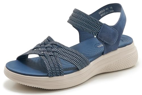 SMajong Damen Offen Zehen Sportsandale Wandersandalen Mit Klettverschluss Arch Support Orthotic Sandale Mode Gewebtes Band Sandalen Blau 36 EU von SMajong