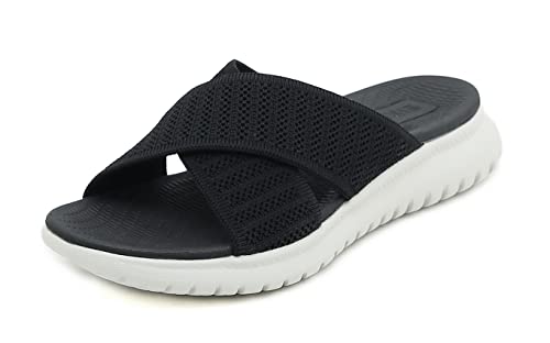 SMajong Damen Pantoletten Atmungsaktive Pantoffeln Frauen Plateausandalen Bequeme Hausschuhe mit Weiches Fußbett, B Schwarz 38 EU von SMajong