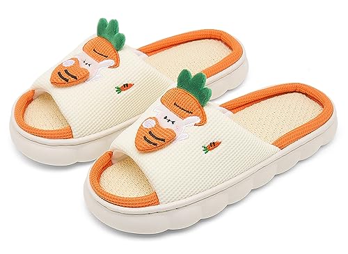 SMajong Damen Weicher Hausschuhe Herren Bequeme Baumwollflachs Pantoffel Cartoon rutschfeste Linen Slippers Offene Zehenpartie Wolkenschuhe Orange 37/38 EU (Sohlengröße 38/39) von SMajong