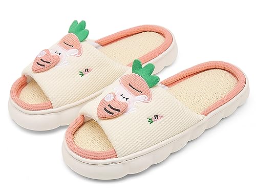 SMajong Damen Weicher Hausschuhe Herren Bequeme Baumwollflachs Pantoffel Cartoon rutschfeste Linen Slippers Offene Zehenpartie Wolkenschuhe Rosa 43/44 EU (Sohlengröße 44/45) von SMajong