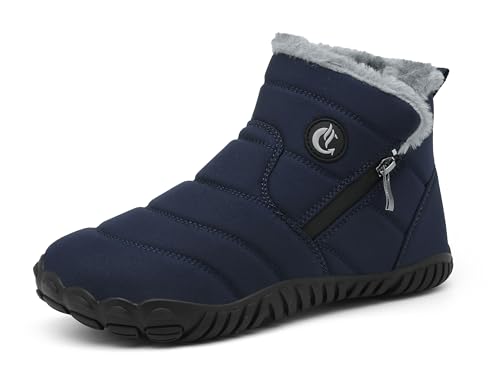 SMajong Damen Winterstiefel Warme Gefütterte Herren Winterschuhe Wasserdicht Plüsch Schneestiefel Winter Boots Schlupfstiefel rutschfeste Kurzschaft Stiefel Outdoor Blau 44EU von SMajong