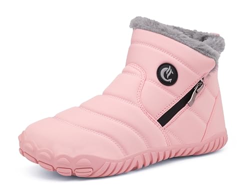 SMajong Damen Winterstiefel Warme Gefütterte Herren Winterschuhe Wasserdicht Plüsch Schneestiefel Winter Boots Schlupfstiefel Rutschfeste Kurzschaft Stiefel Outdoor Rosa 38EU von SMajong