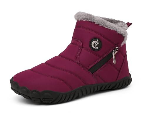 SMajong Damen Winterstiefel Warme Gefütterte Herren Winterschuhe Wasserdicht Plüsch Schneestiefel Winter Boots Schlupfstiefel Rutschfeste Kurzschaft Stiefel Outdoor Rot 38EU von SMajong
