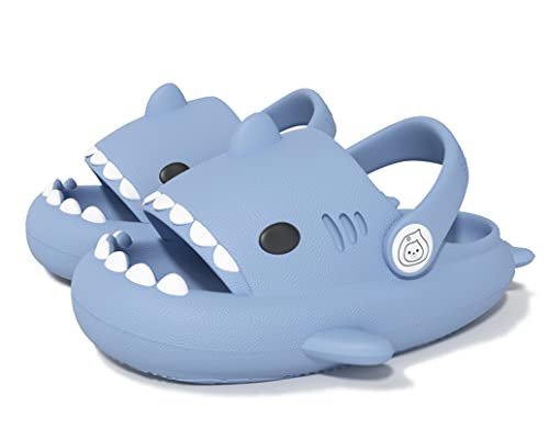 SMajong Hai Hausschuhe für Jungen Mädchen Shark Sildes Slippers Kinder Cloud rutschfeste Badeschlappen Sommer Dusch Badeschuhe Strand Sandalen A Blau Gr.23-24 EU von SMajong