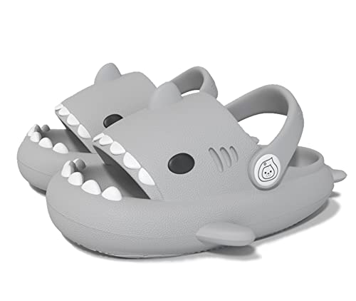 SMajong Hai Hausschuhe für Jungen Mädchen Shark Sildes Slippers Kinder Cloud rutschfeste Badeschlappen Sommer Dusch Badeschuhe Strand Sandalen A Grau Gr.32-33 EU von SMajong