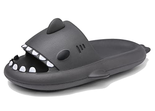 SMajong Hai Hausschuhe für Jungen Mädchen Shark Sildes Slippers Kinder Cloud rutschfeste Badeschlappen Sommer Dusch Badeschuhe Strand Sandalen Dunkelgrau Gr.35-36 EU von SMajong
