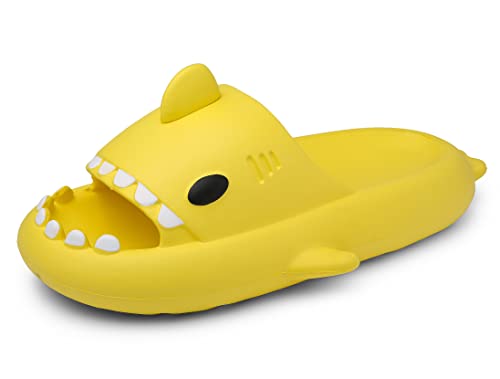 SMajong Hai Hausschuhe für Jungen Mädchen Shark Sildes Slippers Kinder Cloud rutschfeste Badeschlappen Sommer Dusch Badeschuhe Strand Sandalen Gelb Gr.25-26 EU von SMajong