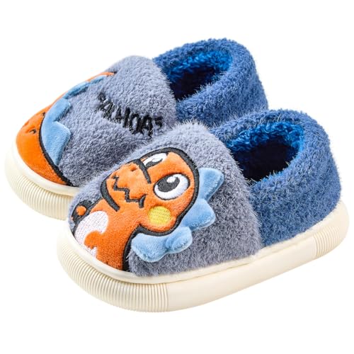 SMajong Hausschuhe Mädchen Kinder Plüsch Pantoffeln Jungen Warme Gefüttert Hausschuhe Winter Cartoon rutschfeste Slipper 23-24EU Blau-3 (Sohlengröße 170) von SMajong