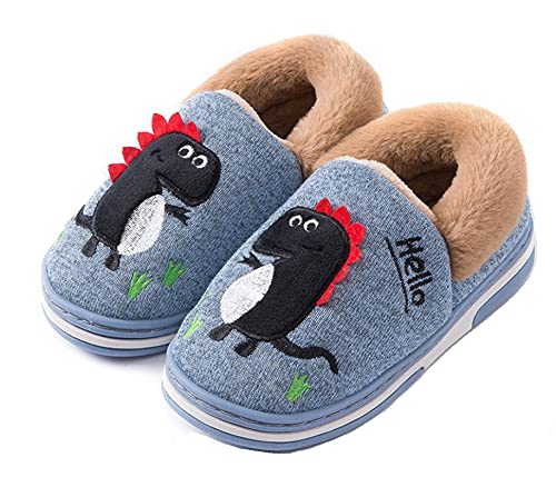 SMajong Hausschuhe Mädchen Kinder Plüsch Pantoffeln Jungen Warme Gefüttert Hausschuhe Winter Cartoon rutschfeste Slipper 33/34 EU, Farbe: Blau-2 (Etikettengröße 230) von SMajong