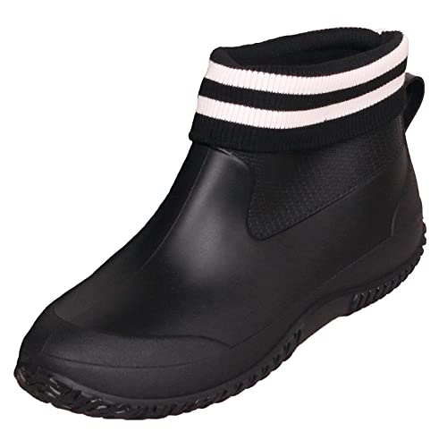 SMajong Herren Damen Gummistiefel Kurze rutschfeste Regenschuhe Regenstiefel Gefüttert Gartenschuhe wasserdichte Kurz Stiefel Alles schwarz Baumwolle Größe: 42 EU = Etikett 44 von SMajong