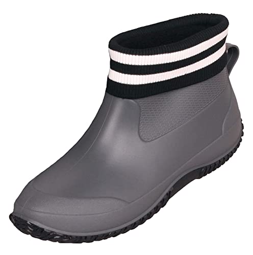 SMajong Herren Damen Gummistiefel Kurze rutschfeste Regenschuhe Regenstiefel Gefüttert Gartenschuhe wasserdichte Kurz Stiefel Grau Schwarz Baumwolle Größe: 39 EU = Etikett 40 von SMajong
