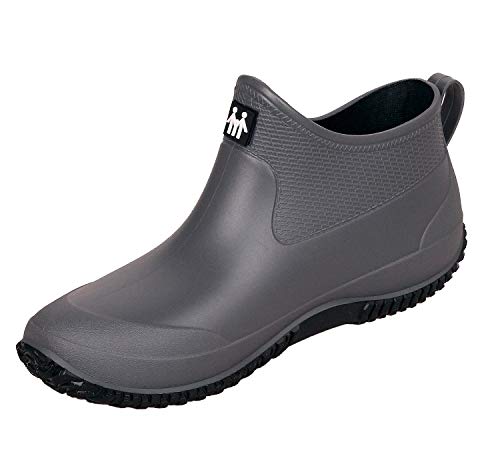 SMajong Herren Damen Gummistiefel Kurze rutschfeste Regenschuhe Regenstiefel Gefüttert Gartenschuhe wasserdichte Kurz Stiefel Grau Schwarz Größe: 41 EU = Etikett 42 von SMajong